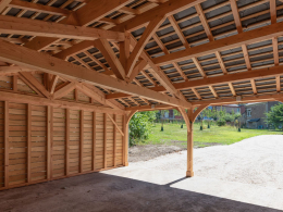 Réalisation de carport en bois 2 pans avec garage intégré