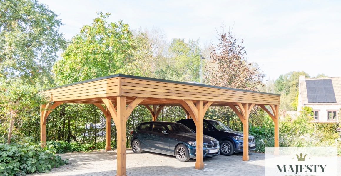 Carport en bois pour 3 voitures - Abri de voiture Toiture plate à Kortenberg